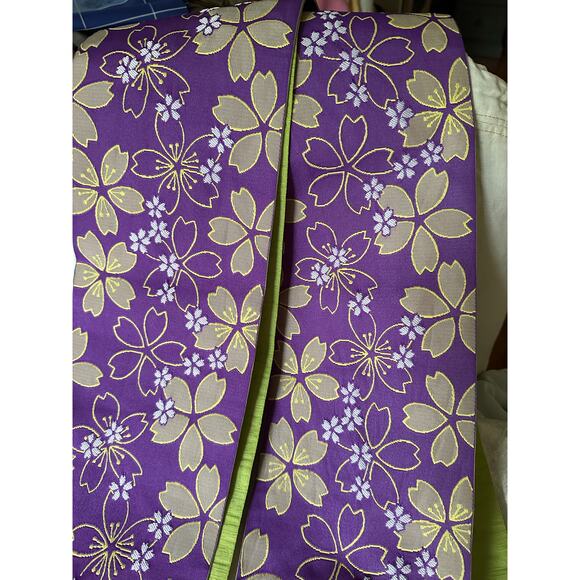 Japanese Kimono belt Floral purple lime green 12\